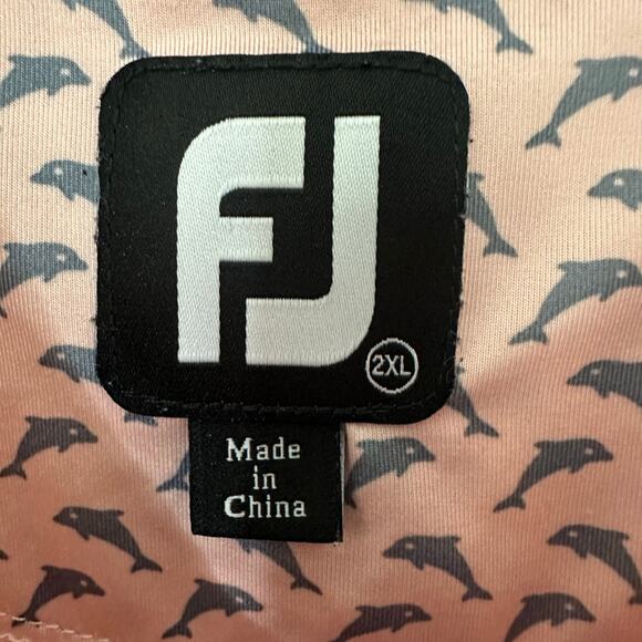 FootJoy Lisle Leaping Dolphins Golf Polo Shirt Men's 2XL Pink Gray Graphic Sport - Picture 2 of 7